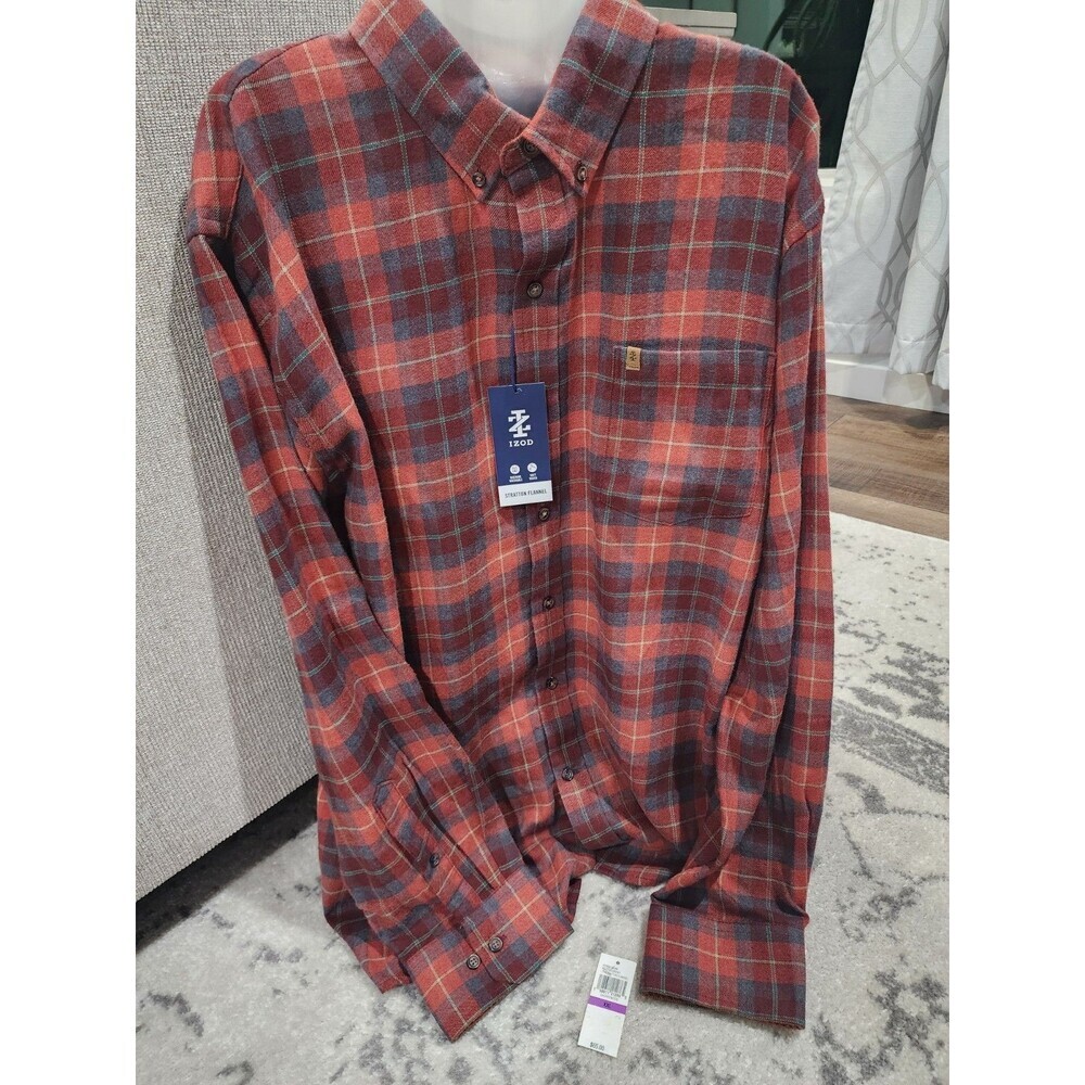 NEW Izod Stratton Flannel Plaid Cherrywood Button Up Shirt Mens XXL